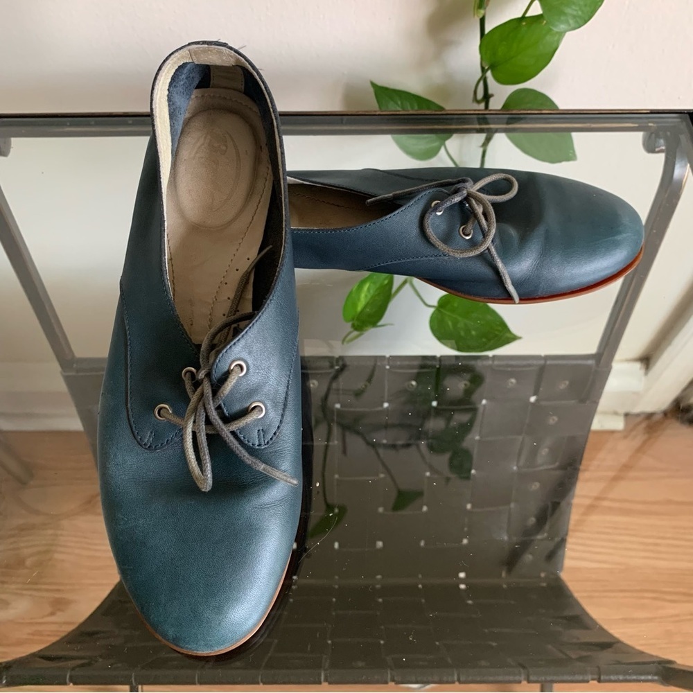 Bata Flexible Women's Teal Green Leather Oxford Lace up Loafers